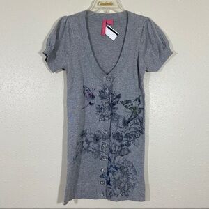 Charlotte Tarantola long line Cardigan Sweater Top Floral Boho Button Down NWT
